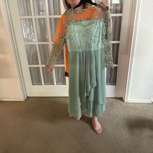 Light green dress w/ ruffles & lace sleeves. Never worn but didnt come with tags